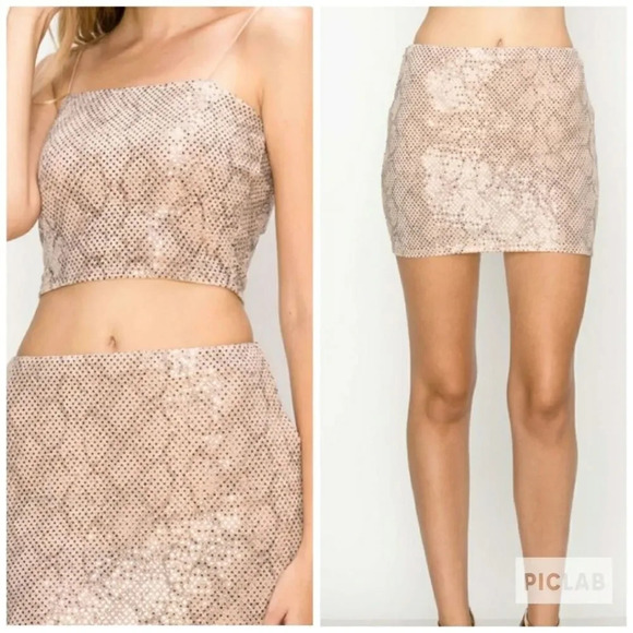 Snakeskin Metallic Sequin Crop Top and Mini Skirt - Picture 1 of 1